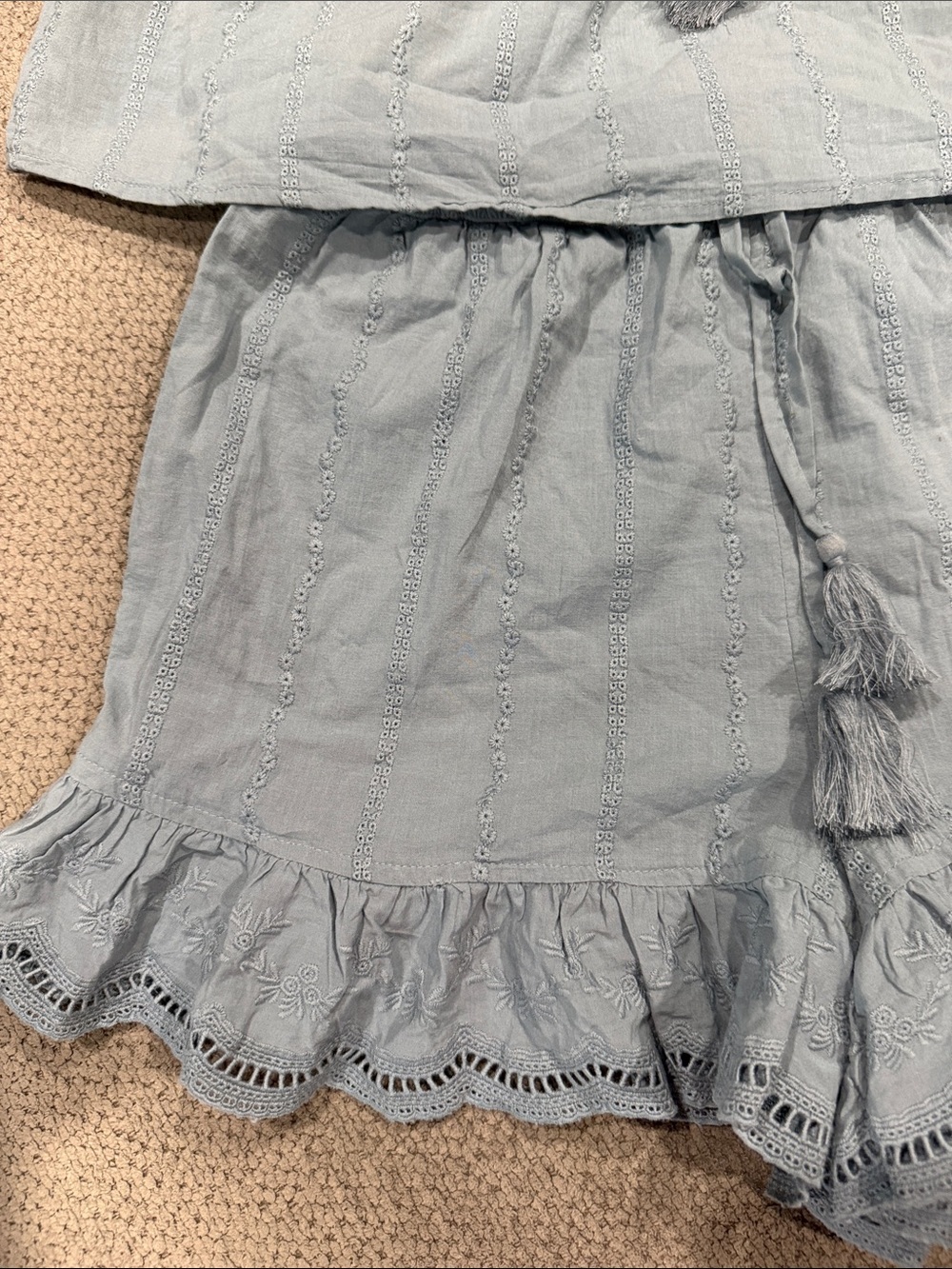 NWT Shabby Chic pajama 2-Piece Blue Eyelet Cotton Crop Top & Ruffle Shorts - Picture 5 of 9